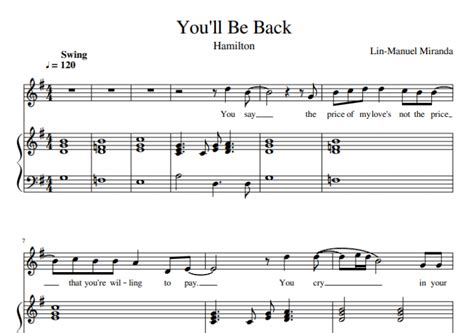 Hamilton-You’ll Be Back Free Sheet Music PDF for Piano | The Piano Notes