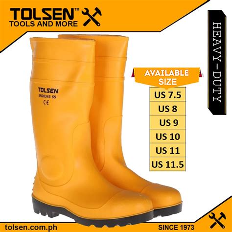 Tolsen Waterproof PVC Safety Boots w/ Steel Toe (US Size 7.5 | 8 | 9 ...