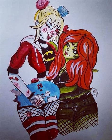 a drawing of two women dressed as harley and batgirl