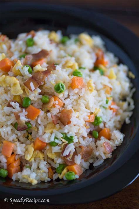 Bacon and Egg Fried Rice with Peas and Carrots - speedyrecipe.com