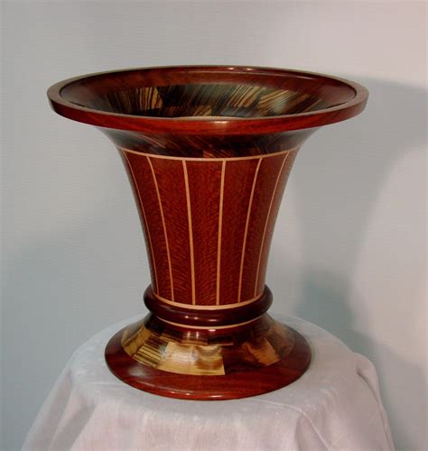 Lathe turned segmented wood vase. 14" diameter by 13.5" high. Made from ...