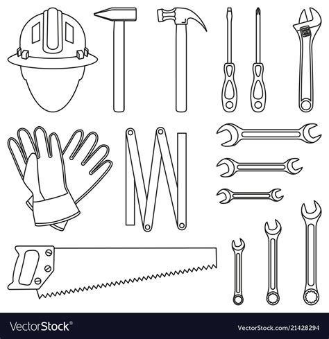 Line art black and white 15 handyman tools set Vector Image