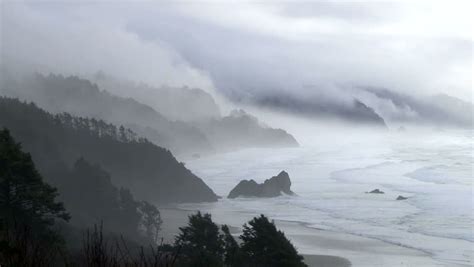 Storm Brings Rain And Fog To The Pacific Northwest Coast In Oregon ...