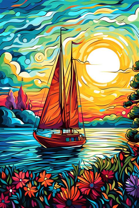 Watercolor Sailboat Sunset Art Free Stock Photo - Public Domain Pictures