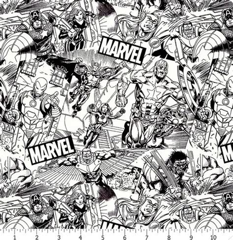 Superheroes Marvel Avengers Sketch Black and White Cotton Quilting ...