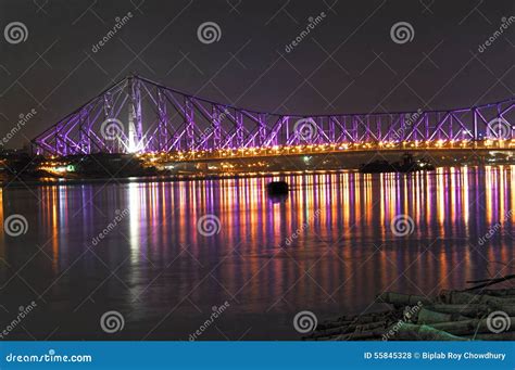 Howrah Bridge in Night Lights Stock Photo - Image of tour, river: 55845328