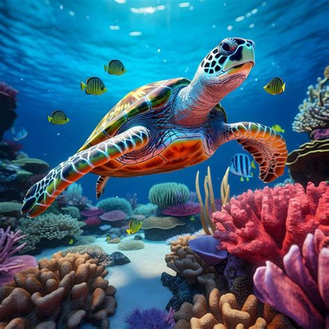 Premium AI Image | Underwater world sea turtle ai generated