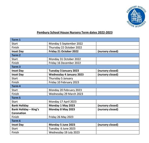 Term dates 2022-23 | Pembury School House Nursery