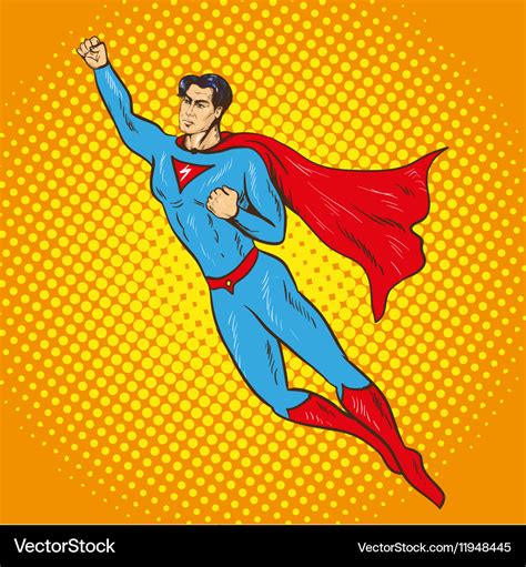 Flying up superman retro Royalty Free Vector Image