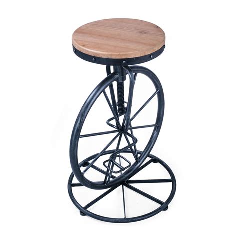 Adeco Rustic Metal Unicycle Bar Stool with Wooden Top | Metal bar ...