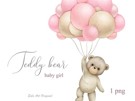 Teddy Bear Clipart Airballoons Baby Girl Shower Pink Clipart - Etsy