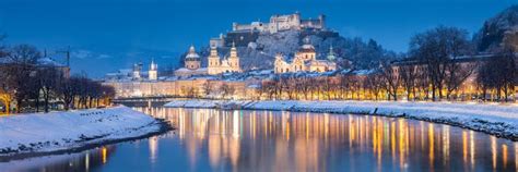 Salzburg Old Town at Twilight in Winter, Austria Stock Image - Image of ...