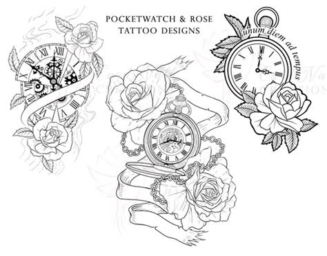 Pocket Watch and Roses Tattoo Designs Tattoo Flash Sheet - Etsy UK