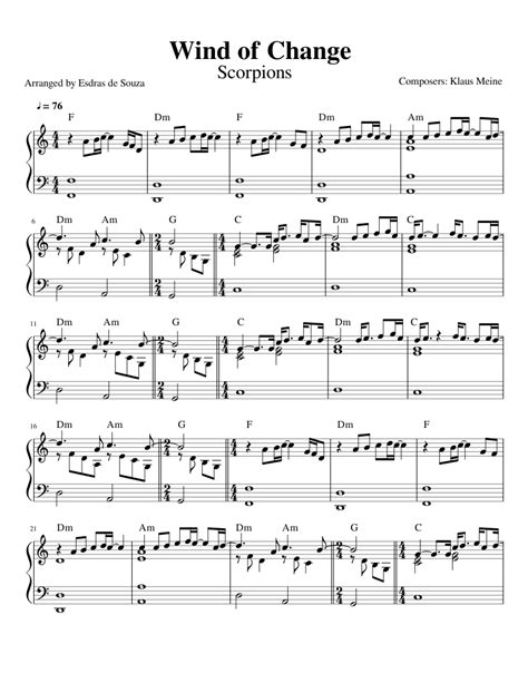 Wind of Change Sheet music for Piano (Solo) | Musescore.com