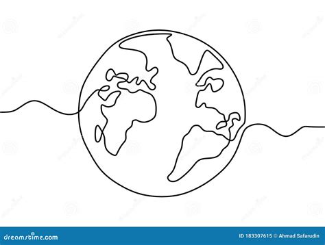 Earth Globe One Line Drawing of World Map Vector Illustration Minimalist Design Isolated on ...