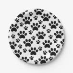 Dog Paws, Traces, Paw-prints - White Black Paper Plate | Zazzle