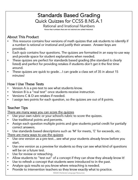 Identify Rational and Irrational Numbers Quiz - Multiple Versions by Teach Simple