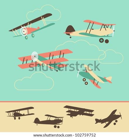 Set Retro Airplanes Color Silhouette Stock Vector (Royalty Free ...