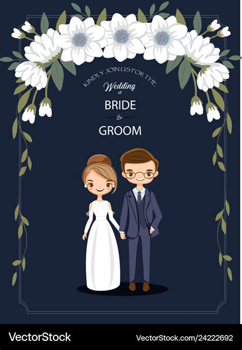 Cute cartoon couple for wedding invitations card Vector Image