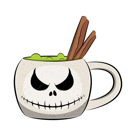 Premium Vector | Spooky coffee mug with grinning face. vector illustration.