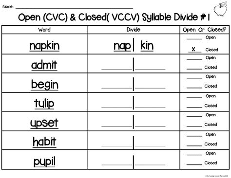 Open And Closed Syllable Worksheets