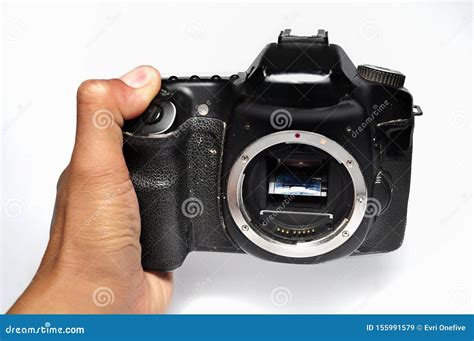 Hand Holding DSLR Camera Isolated on Pink Background Stock Image ...