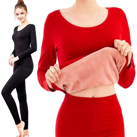 Winter Thermal Underwear For Women Ladies Wool Cashmere Thick Fleece Thermos Long Johns Velvet ...