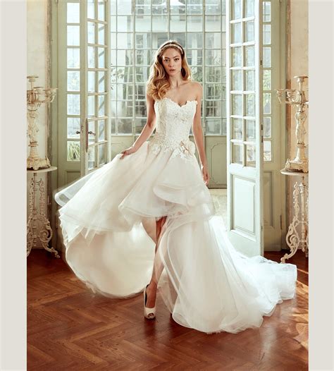 Discount 2017 Nicole High Low Wedding Dresses With Detachable Train Sweetheart Neck A Line Lace ...