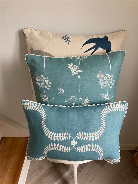 Vanessa Arbuthnott up the Garden Path Rectangular Cushion Cover Teal Colour With Ric-rac Trim ...