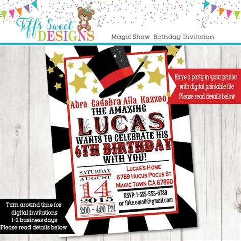 Kids Magic Show Birthday Party Invitation - Invite - Printable ...