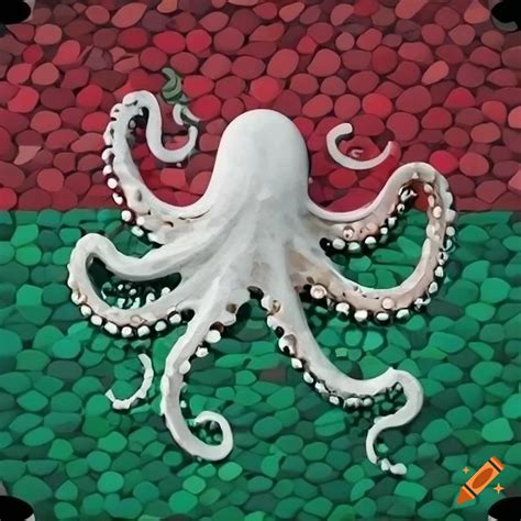 3d mosaic of an octopus in hungarian flag colors