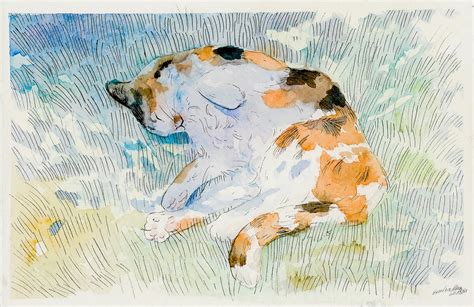 Watercolor illustration of a calico cat on Behance