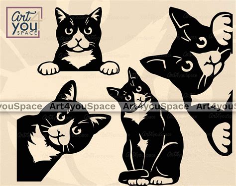 Tuxedo Cat SVG Cricut Peeking Animal Clipart Download - Etsy