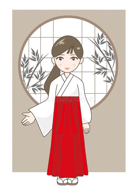 Shrine maiden Greeting - a stock vector. Illustration of fashion - 134262370