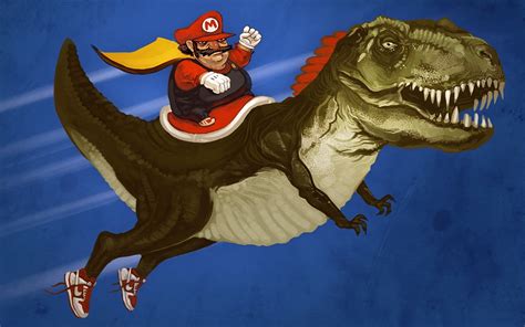 Derp Mario Riding T Rex Wallpaper - Real Mario And Yoshi (#919075) - HD Wallpaper & Backgrounds ...