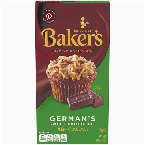 Baker's German's Sweet Chocolate Premium Baking Bar with 48% Cacao, 4 oz Box - Walmart.com