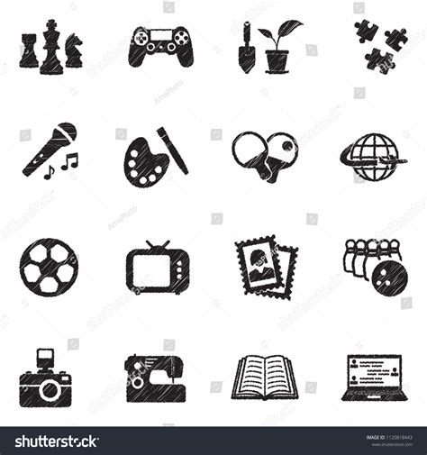 Hobbies Icons Black Scribble Design Vector Stock Vector (Royalty Free) 1120818443