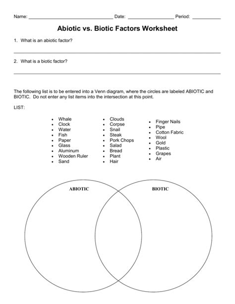 Biotic And Abiotic Factors Worksheet