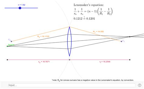 Convex lens: lensmaker's equation – GeoGebra