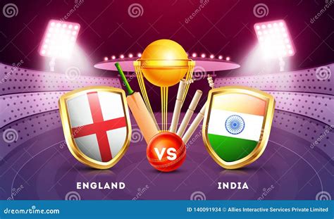 England Vs India Cricket Match Poster Design with Countries Flag Shield. Stock Illustration ...