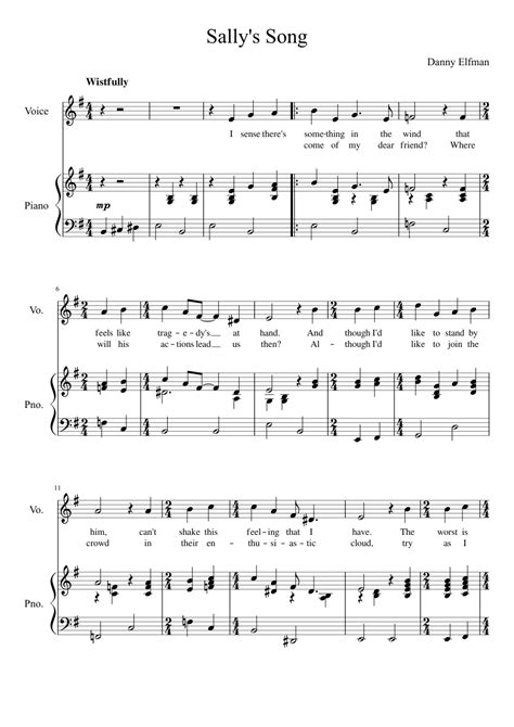 Sally's Song - The Nightmare Before Christmas sheet music for Piano ...