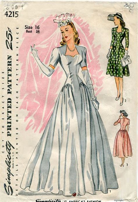 Vintage Wedding Gown Pattern Simplicity 4215 1940s Bridal | Etsy | Vintage wedding dress pattern ...