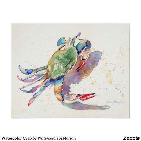 Watercolor Crab Poster | Zazzle | Watercolor, Blue crabs art, Crab art