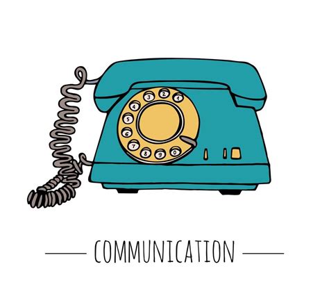 Vector vintage telephone. Retro illustration of wired rotary dial telephone. Old means of ...