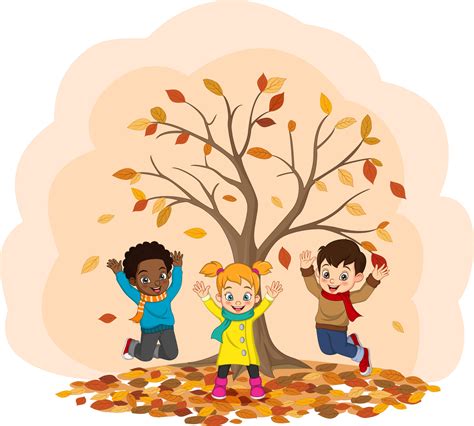 Cartoon Happy kids playing in autumn background 4990210 Vector Art at ...