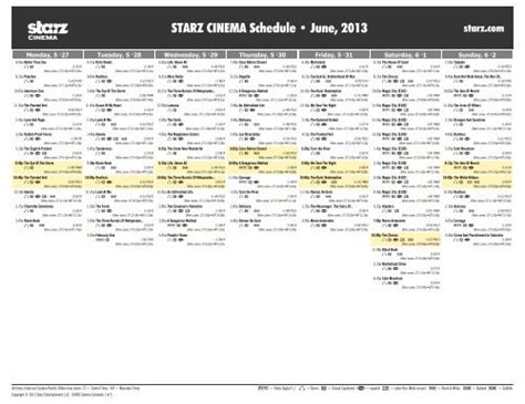 STARZ CINEMA Schedule - June, 2013