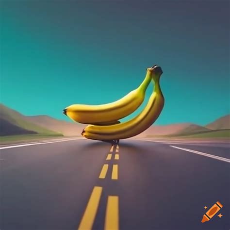 Bananas stretching down a highway on Craiyon