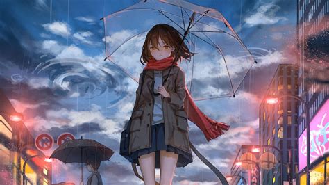 Download wallpaper 2560x1440 girl, umbrella, anime, rain, sadness ...