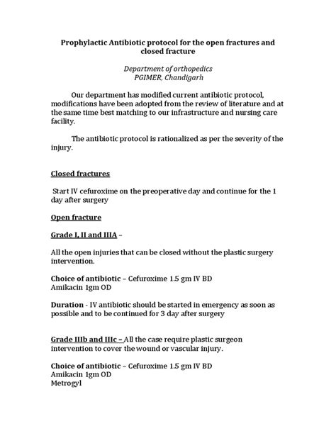 Prophylaxis Antibiotic Protocol For The Open Fractures and Closed Fracture