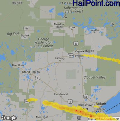 Hail Map for Hibbing, MN Region on May 15, 2017